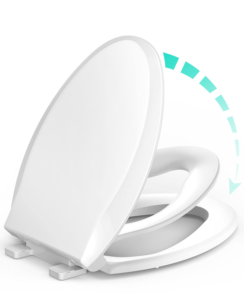 Uming elongated seat with built-in toddler seat, front view for easy potty training.