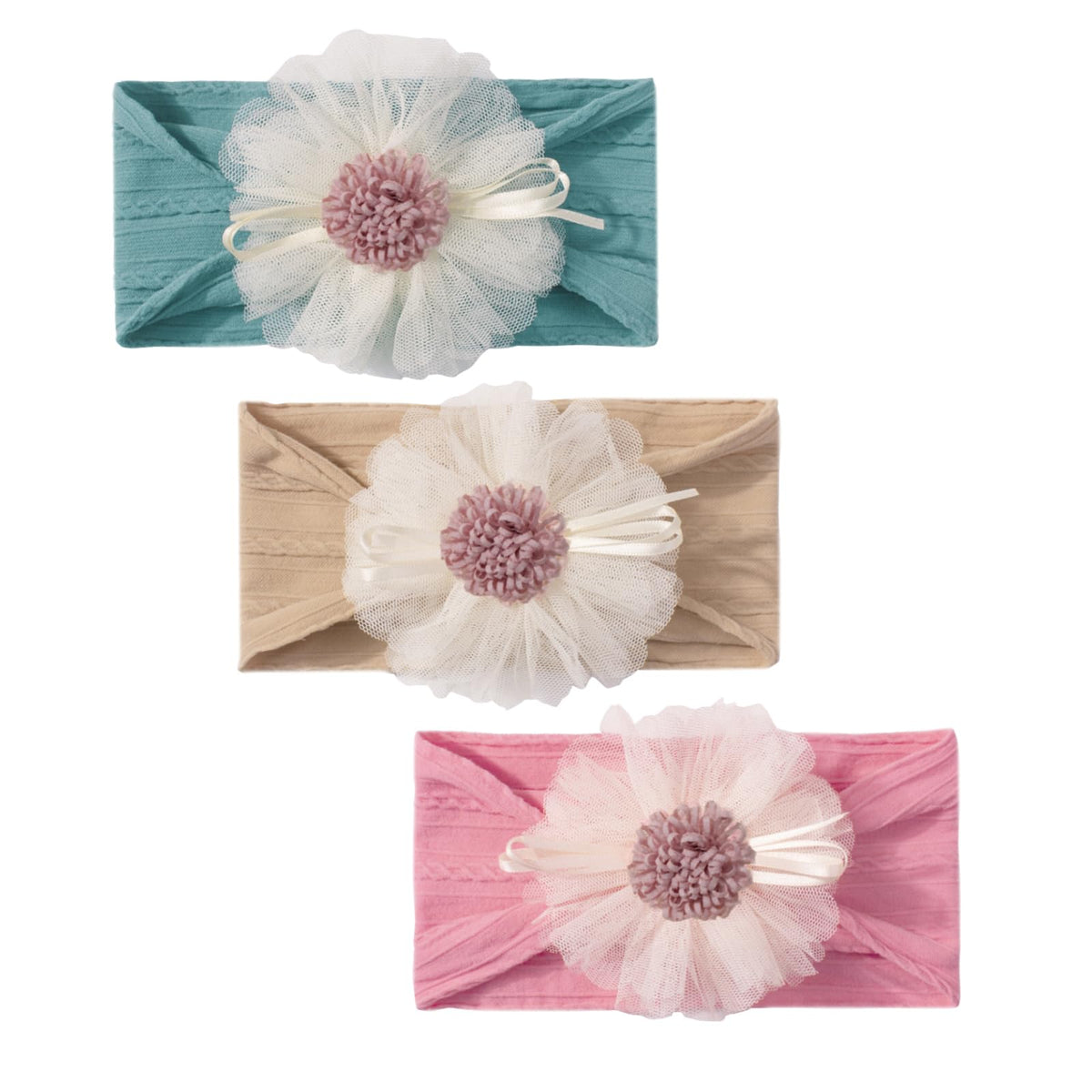 Umopzhx sunflower headbands closeup showing soft elastic fit for babies