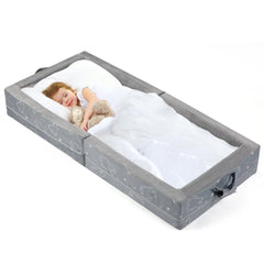 Umoving portable toddler travel bed folded compact for easy travel packing.