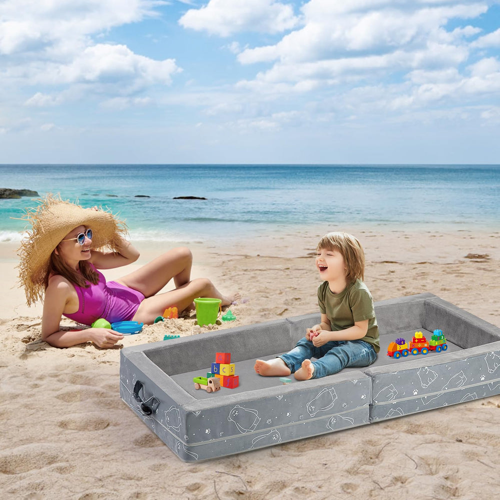 Umoving grey foldable bed fits 49x20 inch space for growing kids.