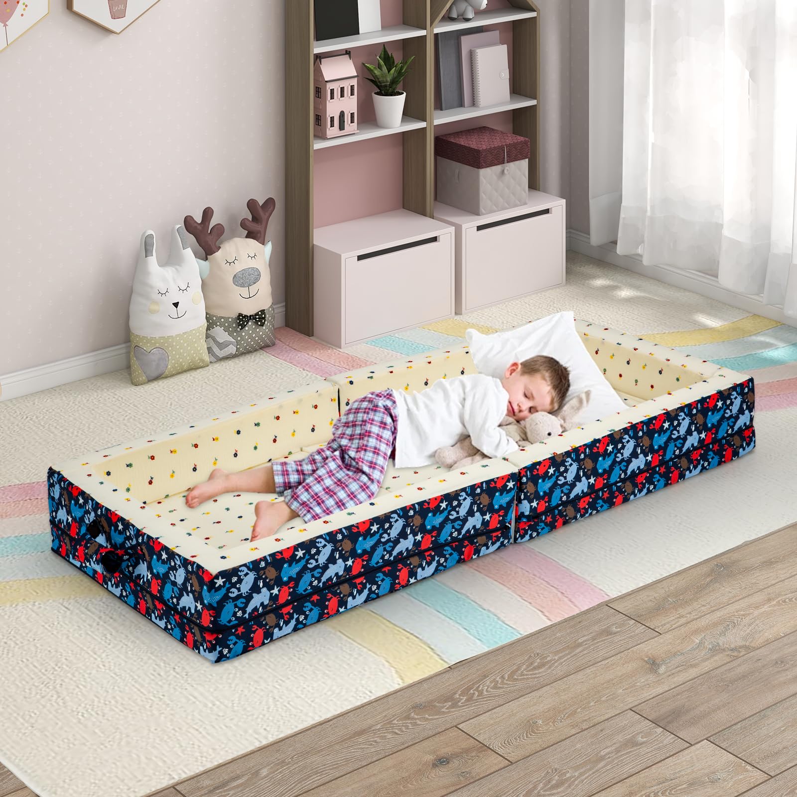 Umoving bed dimensions 49x20x4.5 inches aid space planning.