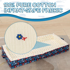 Umoving toddler bed with integrated rails demonstrates secure sides for naps.