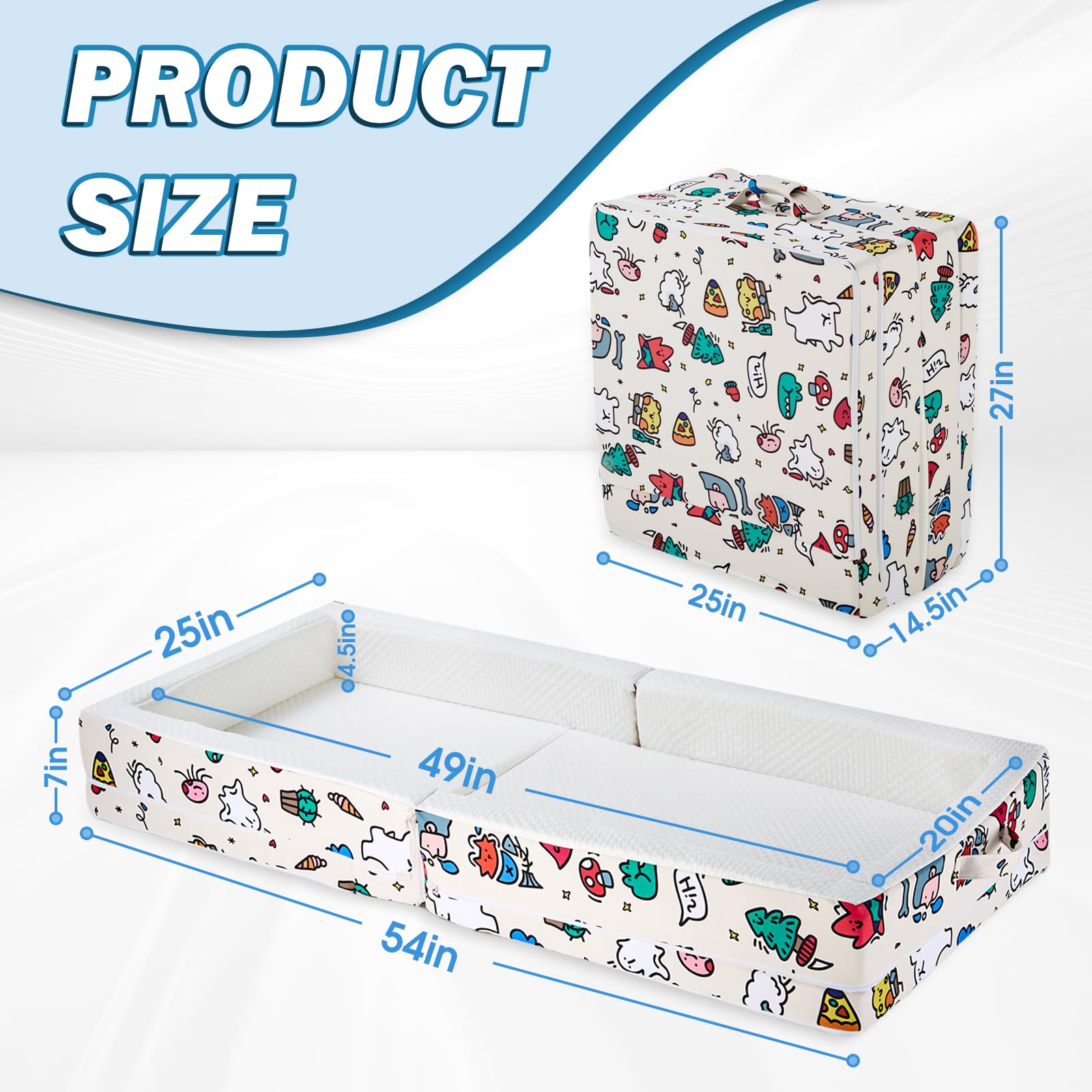 Umoving travel bed stored with plush toys inside for trips