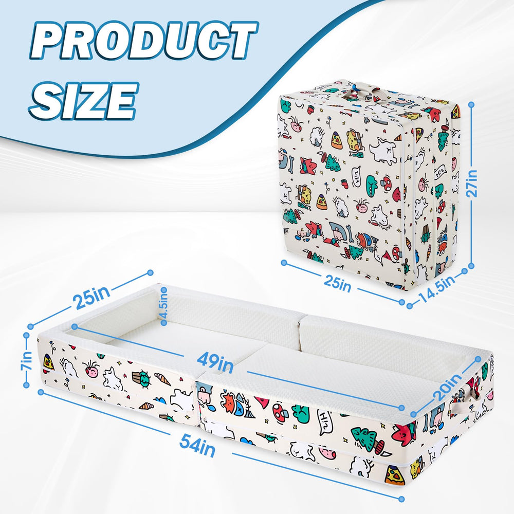 Umoving travel bed stored with plush toys inside for trips