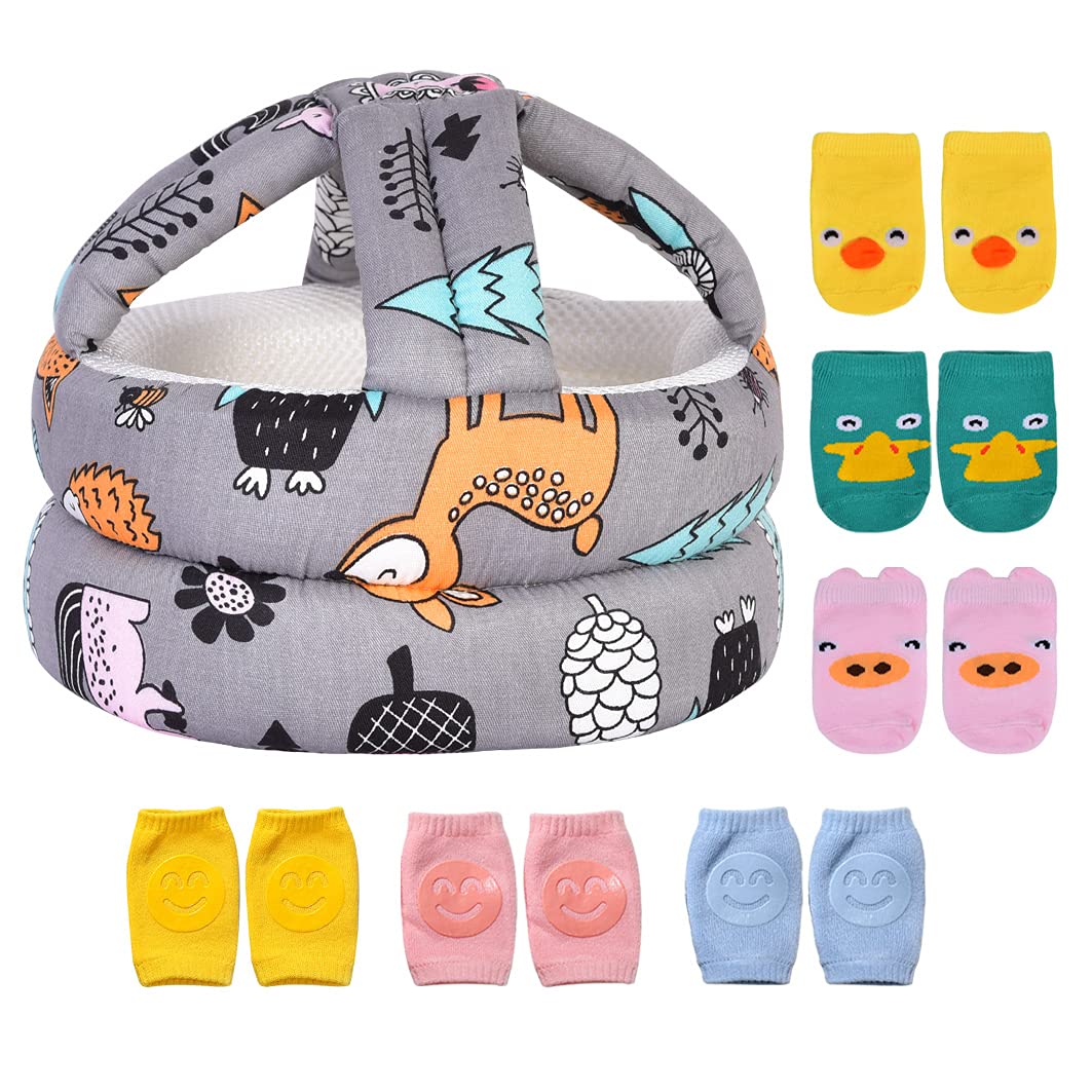 Umtiti baby helmet forest front-view offers safe head protection during crawling.