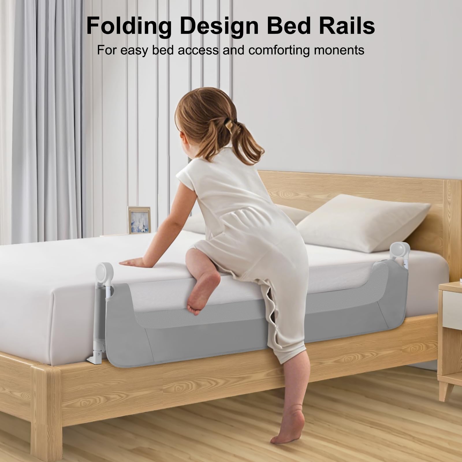 UNAPHO bed rail with sturdy steel frame provides reliable guard against restless sleepers.