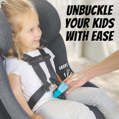 UnbuckleMe arthritis-lever shows reduced effort for gentler infant harness release.