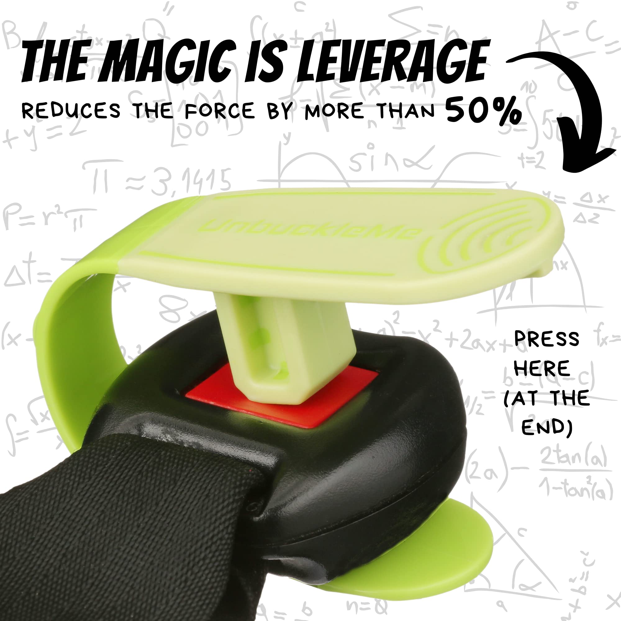 UnbuckleMe lime in hand shows thumb arthritis-friendly grip for safer use.