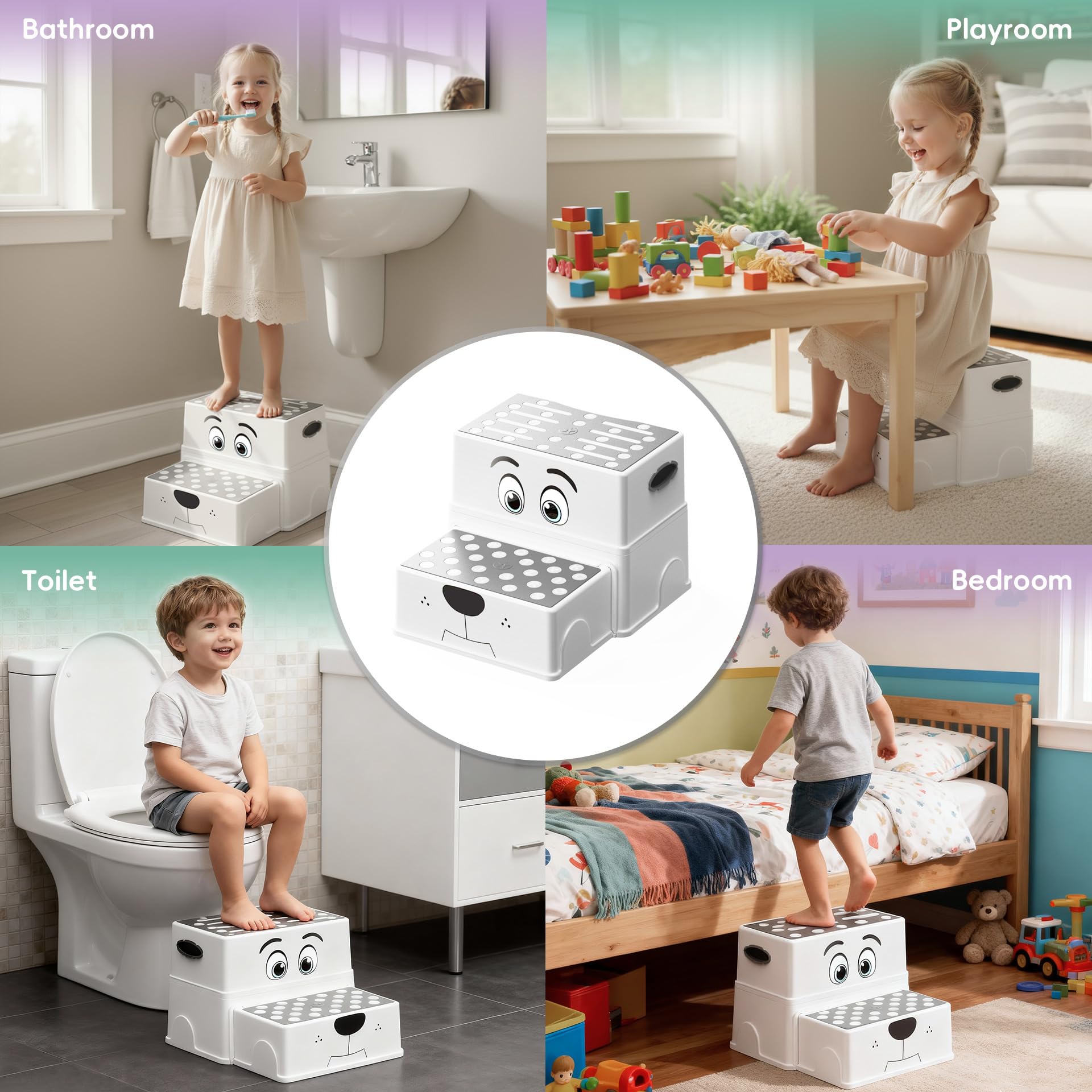 UNCLE WU 2 Step Stool with non slip rubber feet ensures stability