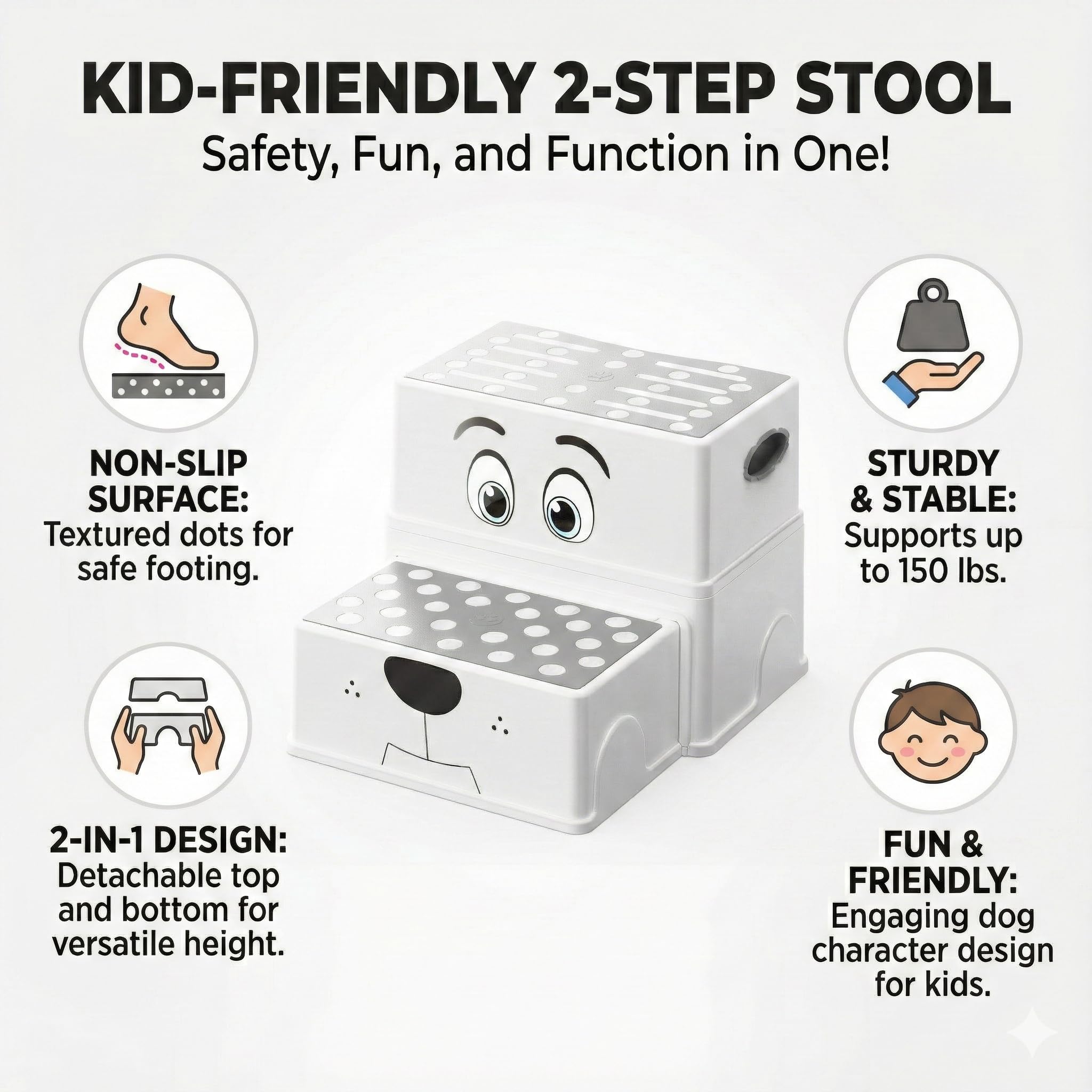 UNCLE WU 2 Step Stool toddler friendly height for potty and sink tasks