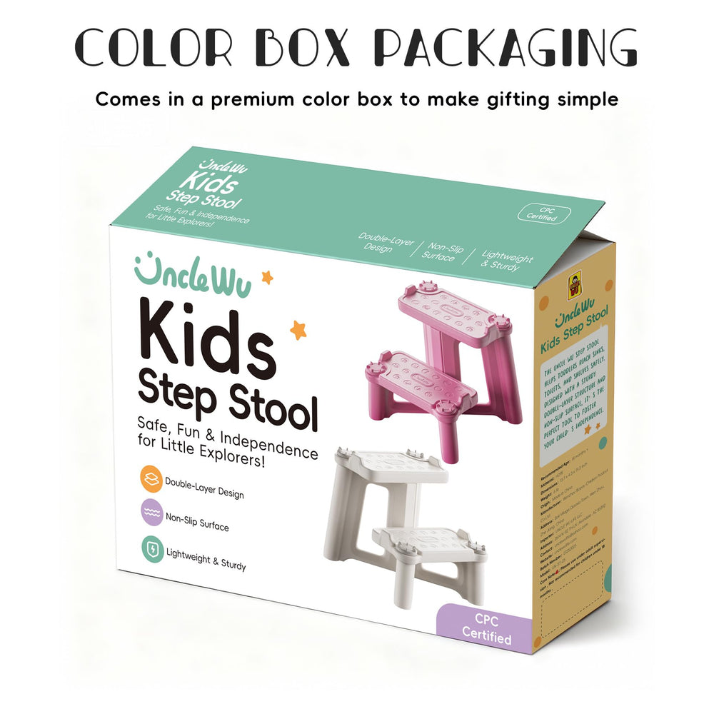 UNCLE WU step stool non-slip surface helps toddlers stand safely