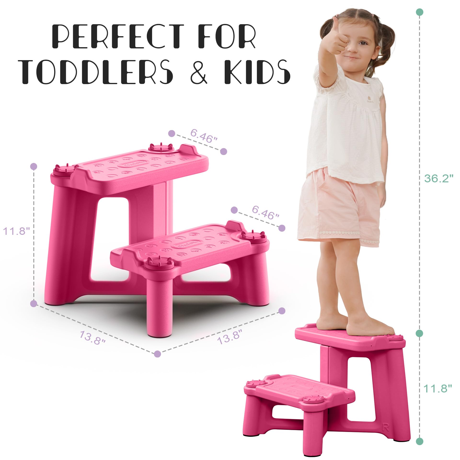 UNCLE WU kids step stool X-design base improves stability during use