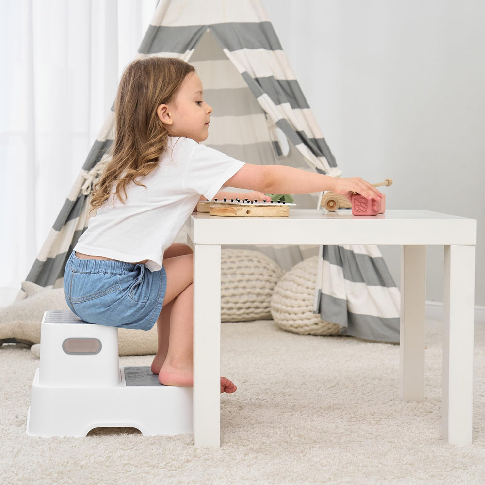 UNCLE WU toddler step stool grey bonus duck toys add bath-time fun.