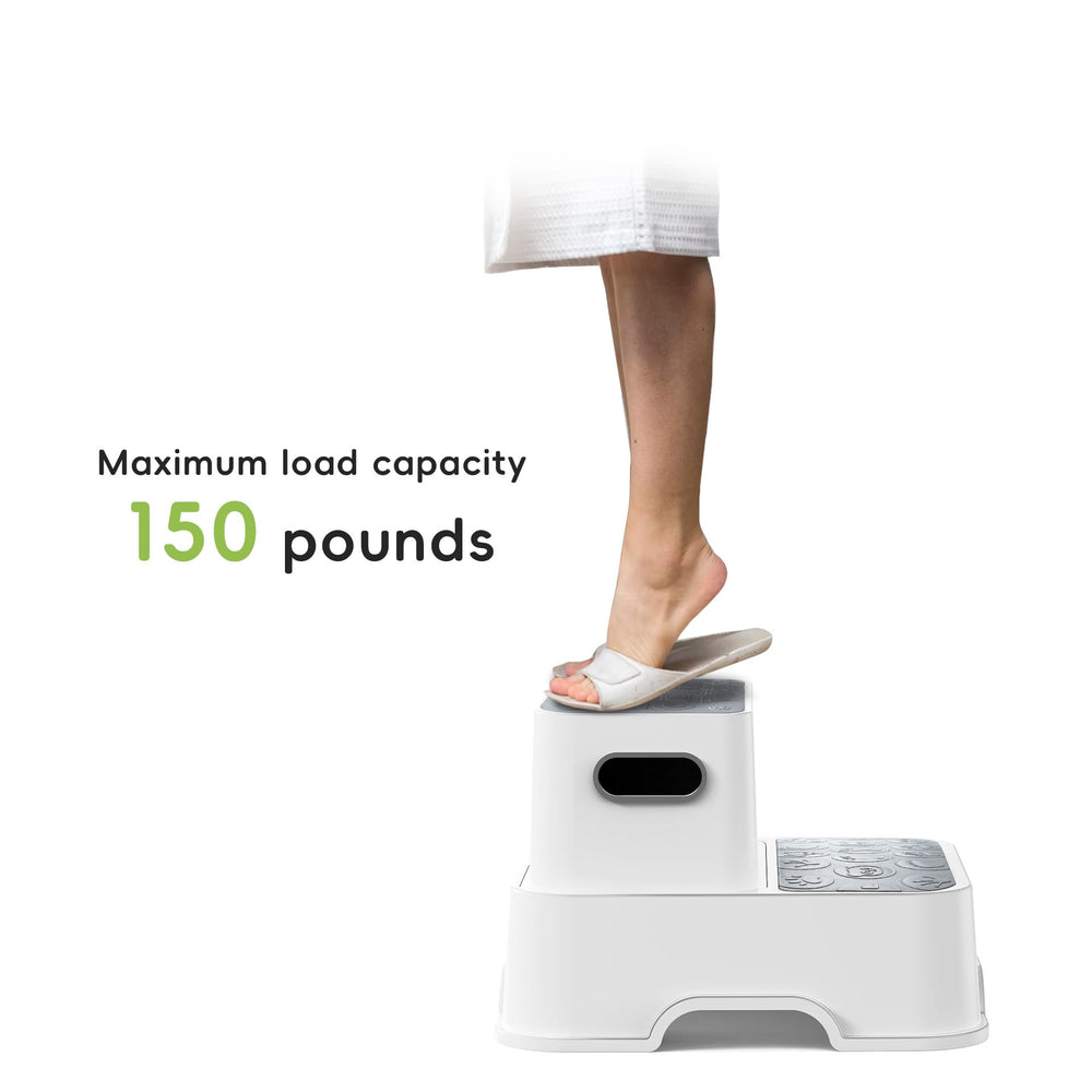 UNCLE WU toddler step stool grey sturdy legs ensure steady daily use.