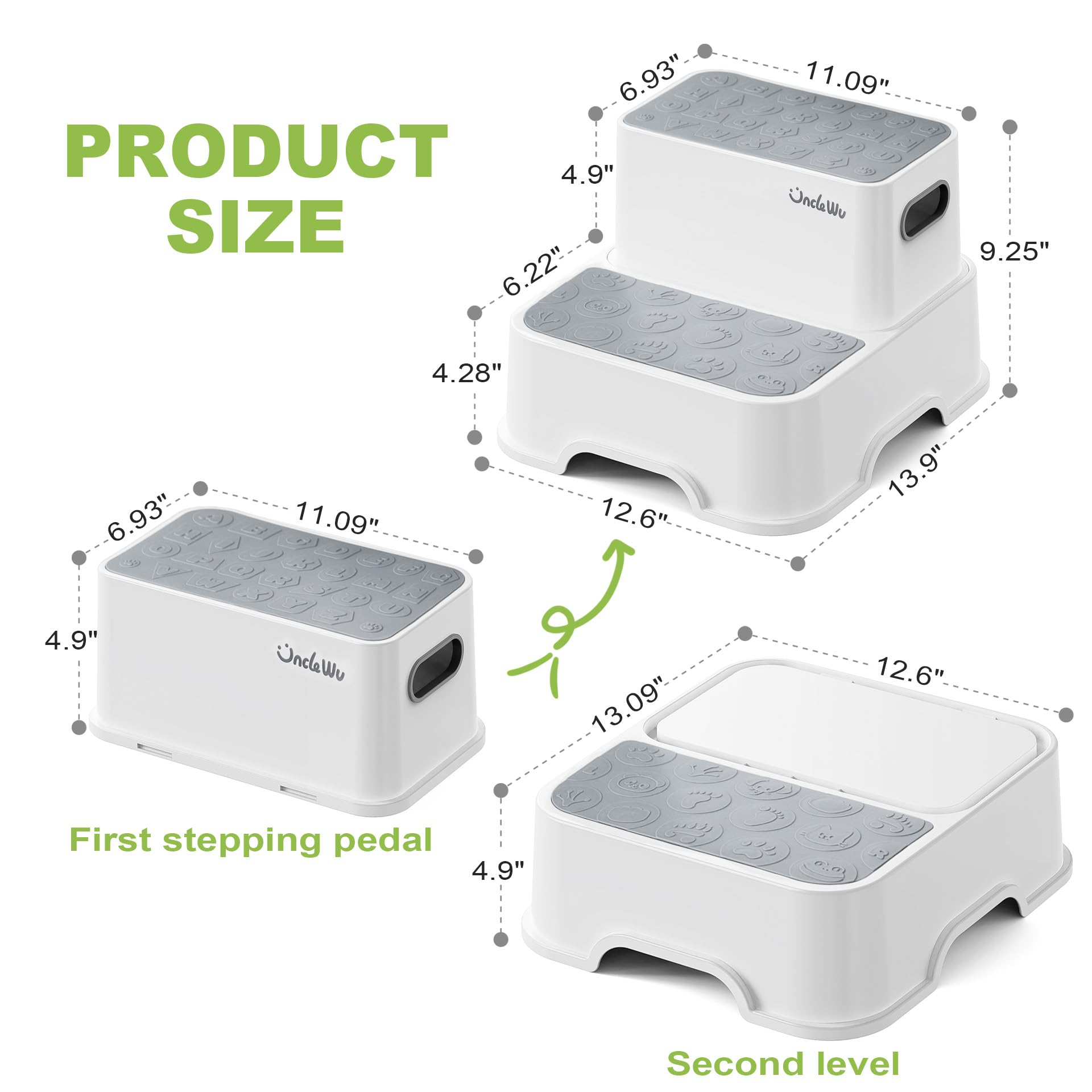 UNCLE WU toddler step stool grey two-pack set ready for multiple rooms.