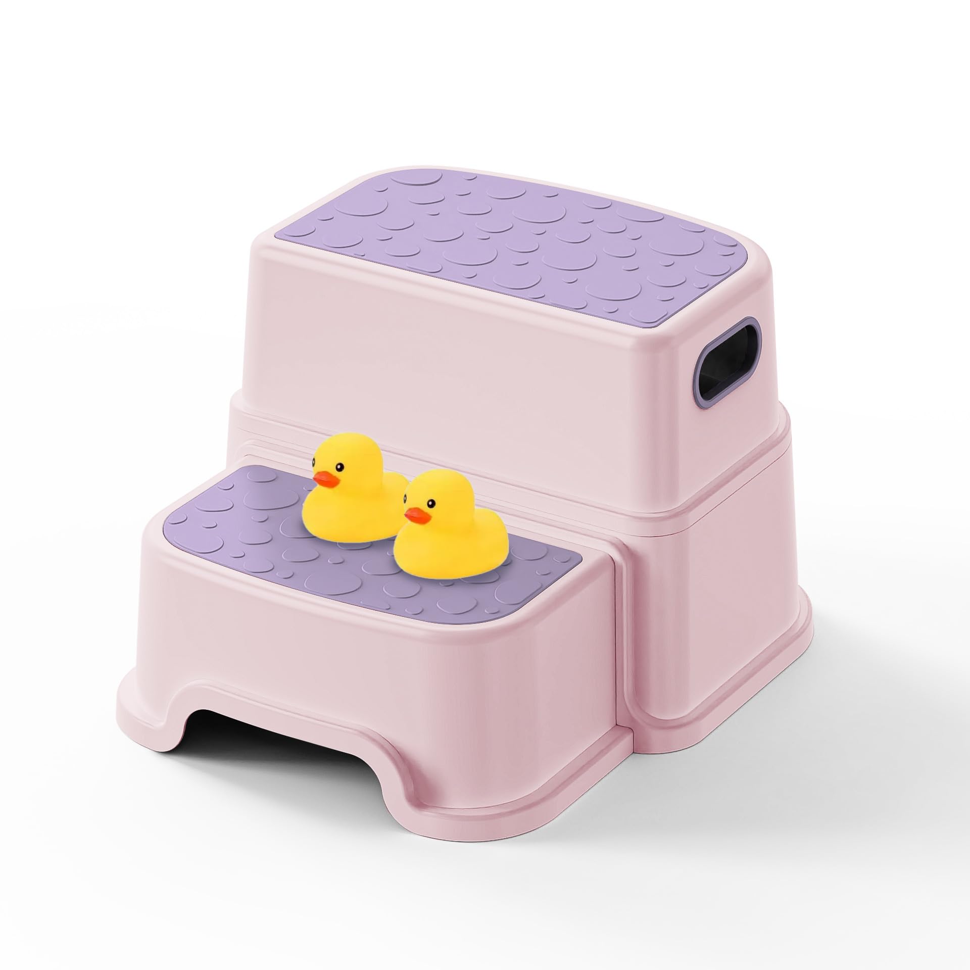 UNCLE WU toddler step stool side view shows stable two-step design for reach.