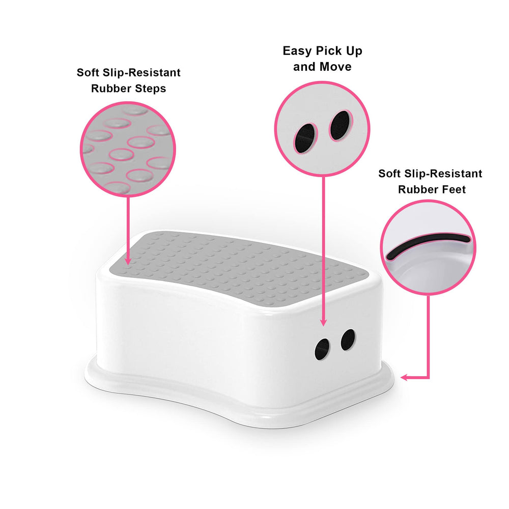 UNCLE WU kids step stool gray-white top view highlighting non-slip texture