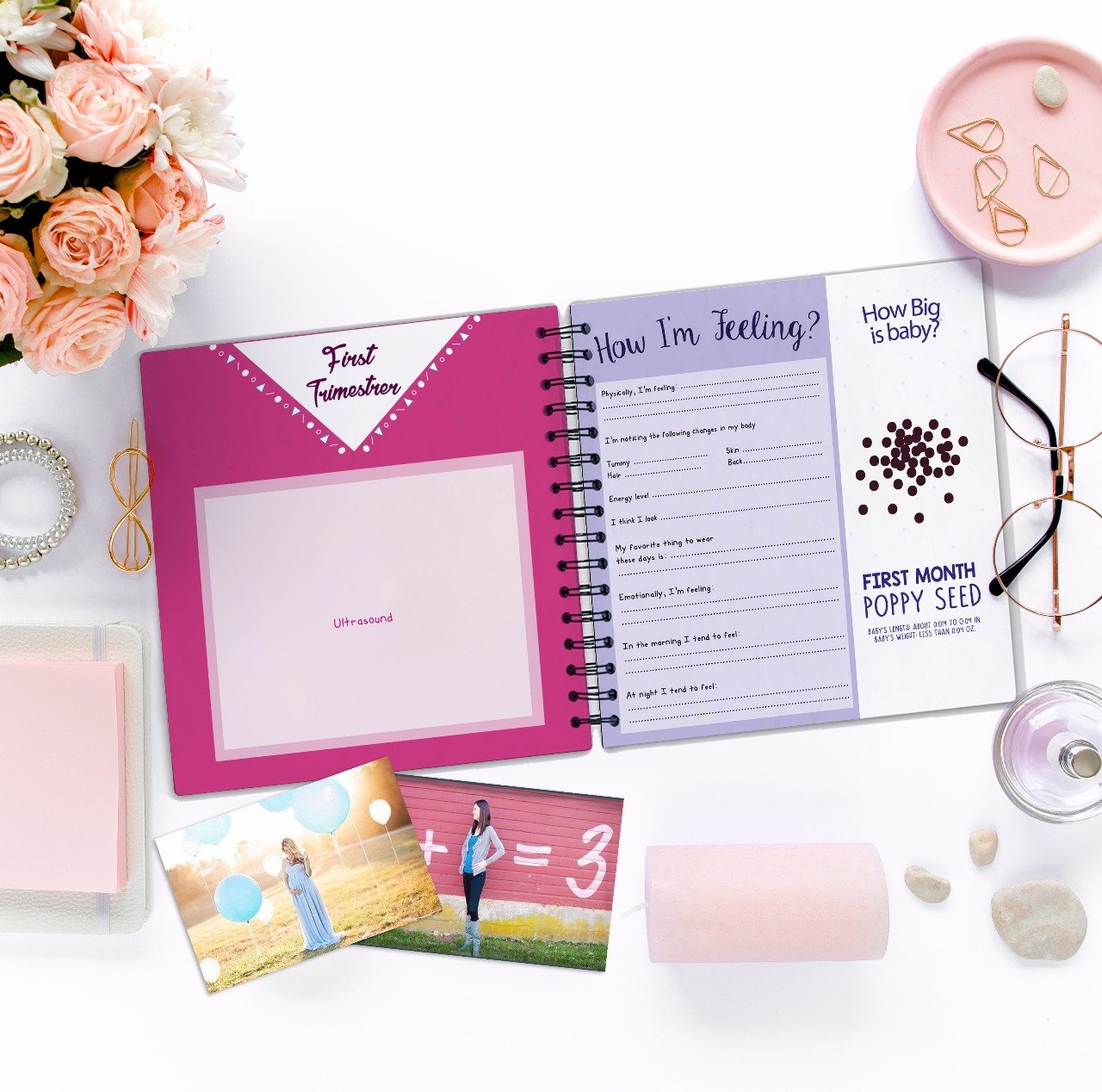 Unconditional ROSIE pregnancy journal inner pages with unisex design for timeless memories.