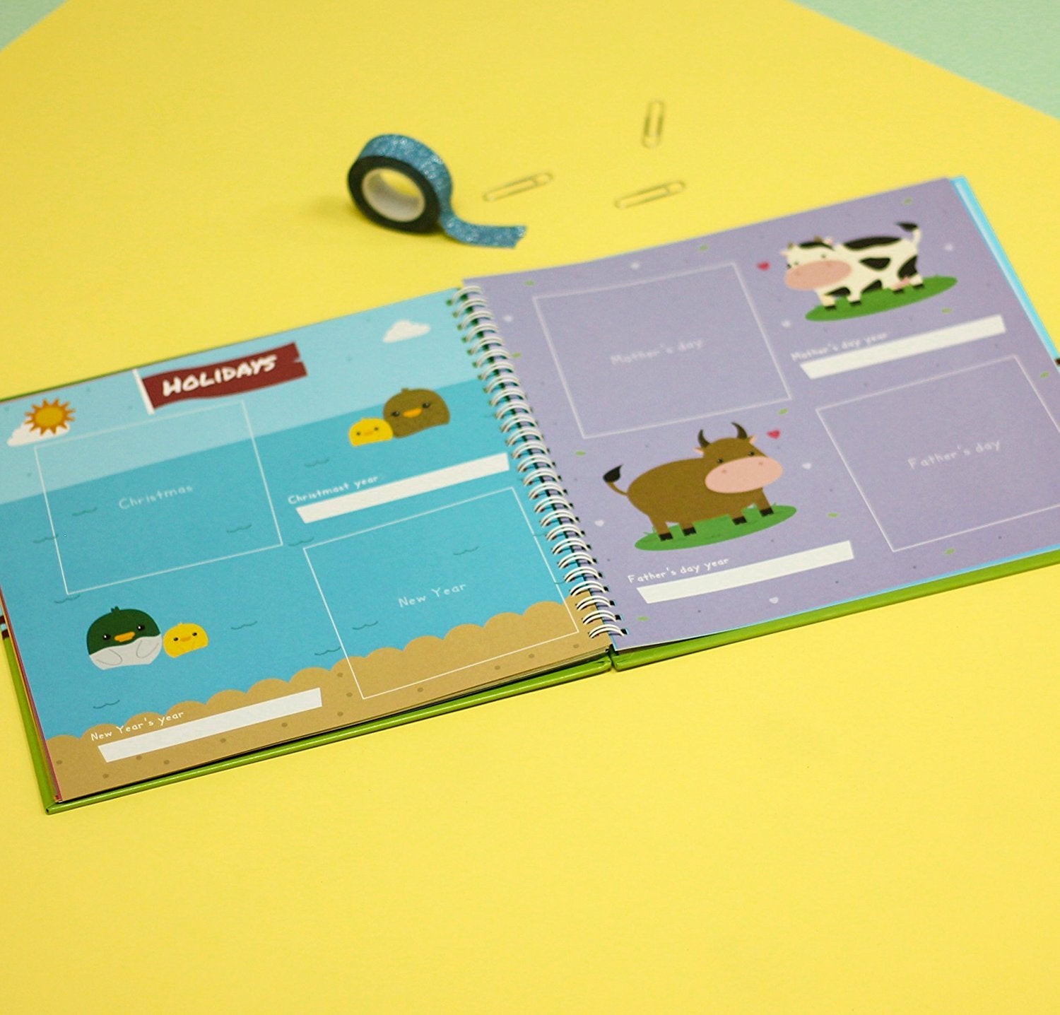 Unconditional ROSIE memory book inside pages showing twin milestones sections for memories