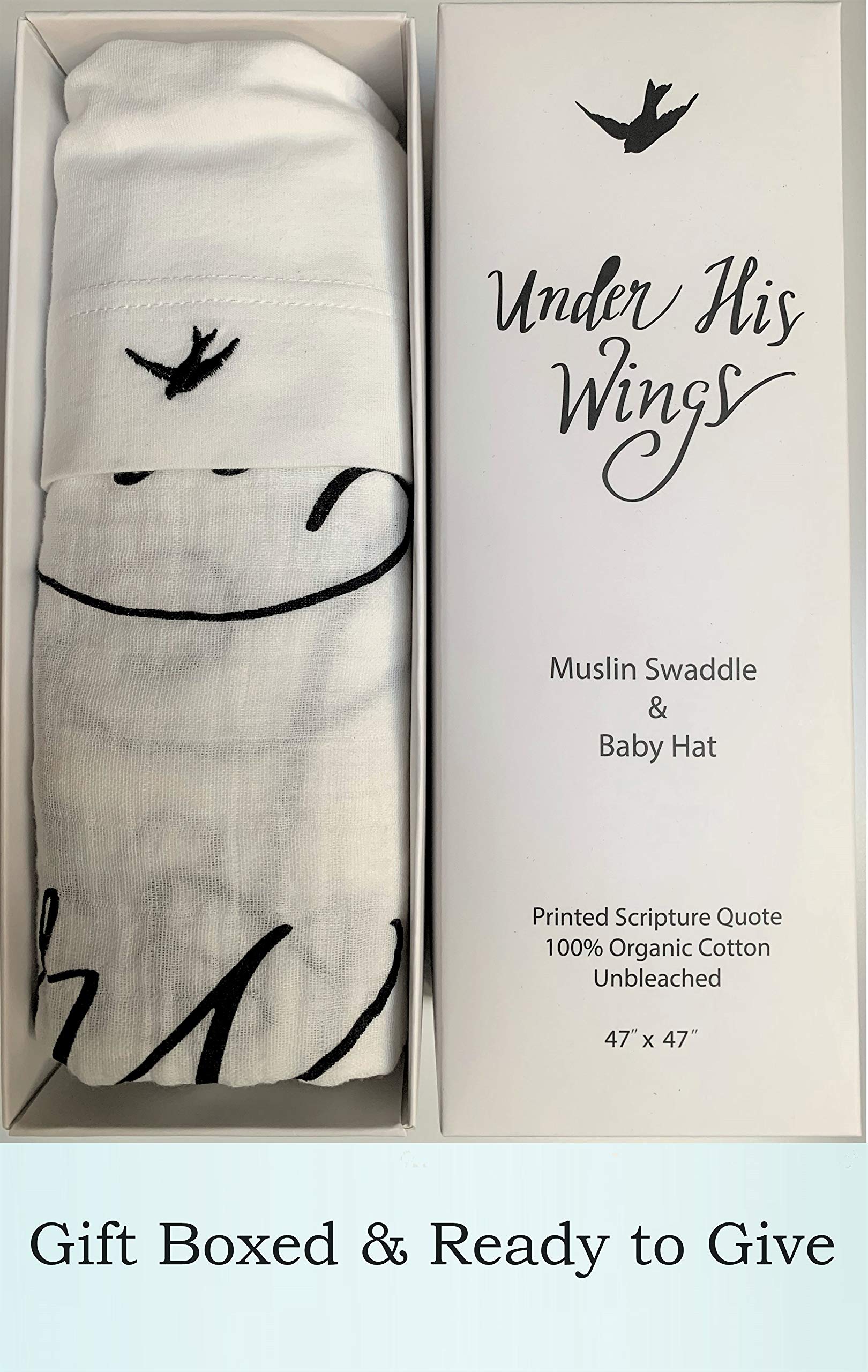 Under His Wings swaddle flat lay highlights generous 47x47 inches for versatile use