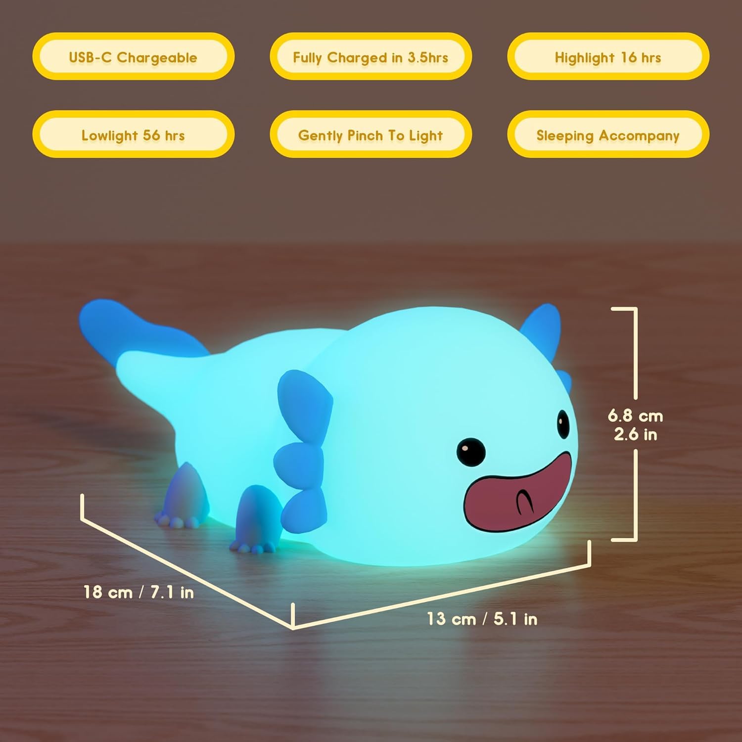 UNEEDE Axolotl night light styled as bedroom decor and gift-worthy ornament.