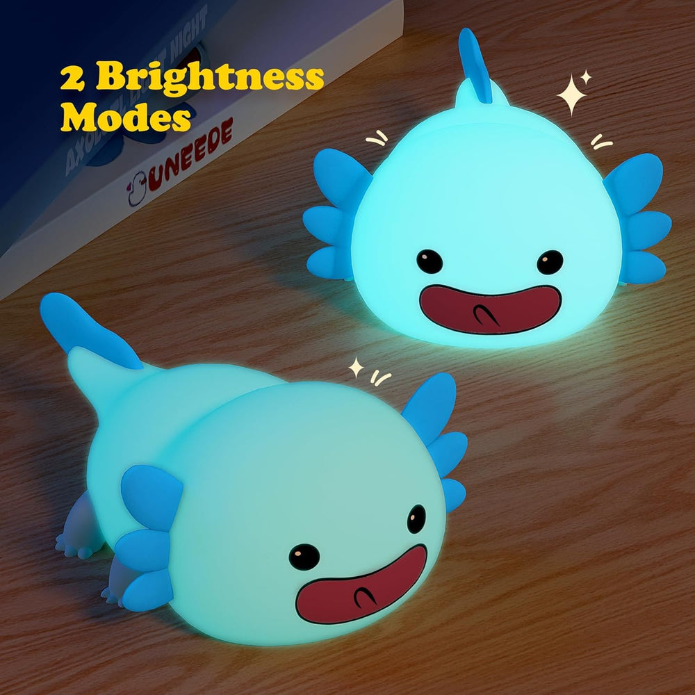 UNEEDE Axolotl night light dimmed glow for cozy nighttime routines.