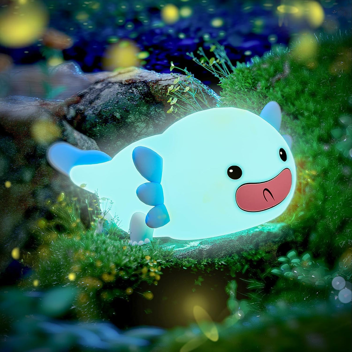 UNEEDE Axolotl night light front view with soft, kid-friendly glow for bedtime.