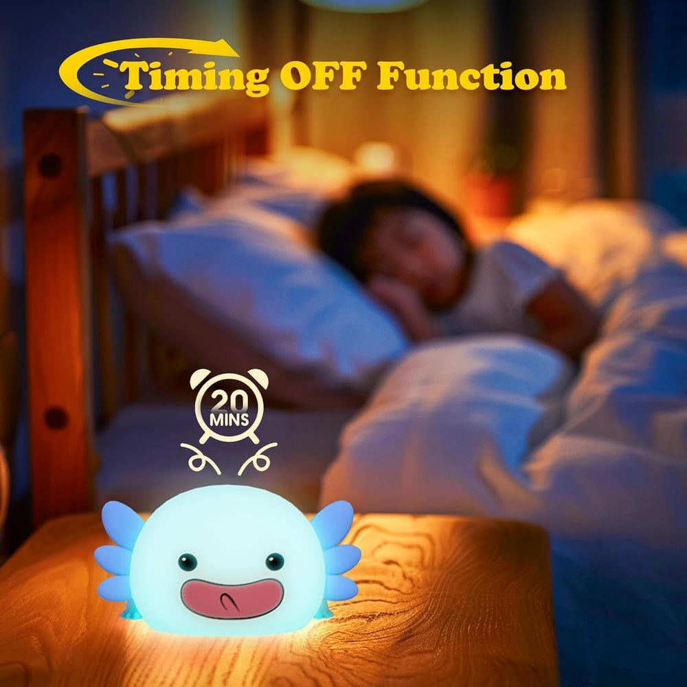 UNEEDE Axolotl night light soft silicone texture ideal for sensory play.