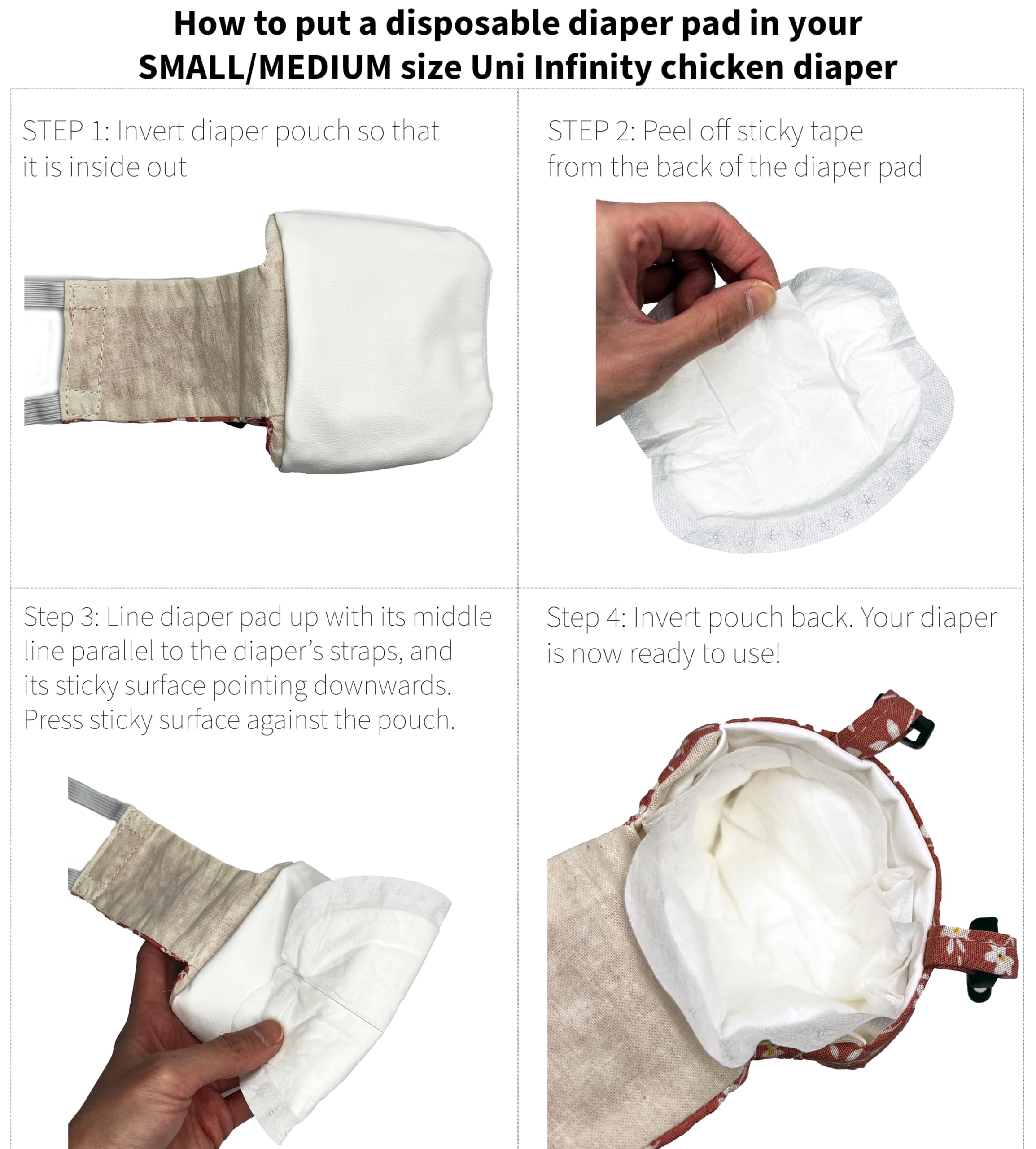 Uni Infinity instructional image shows how to use liners with reusable diaper.