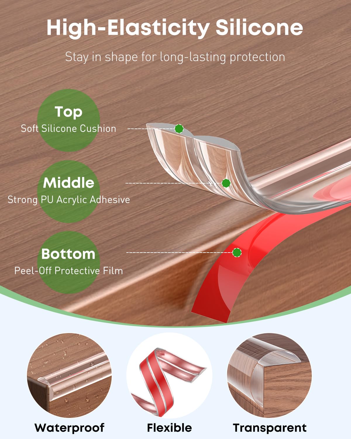 Uniclife Edge Protector Strip on clear surface demonstrates discreet, safe edge guard.