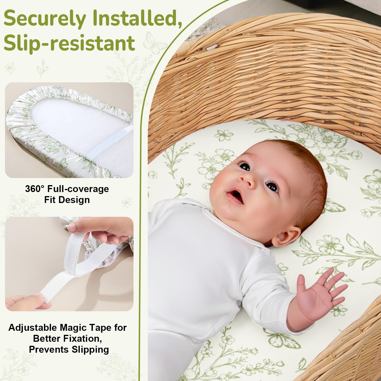 Unicorn Castle bassinet sheets on bassinet illustrate universal fit for oval and rectangle