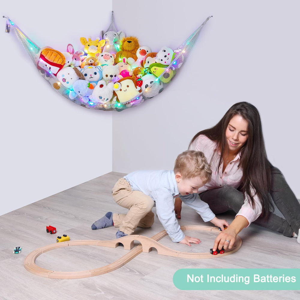 Unicorn Castle durable polyester mesh holds many plush toys safely.