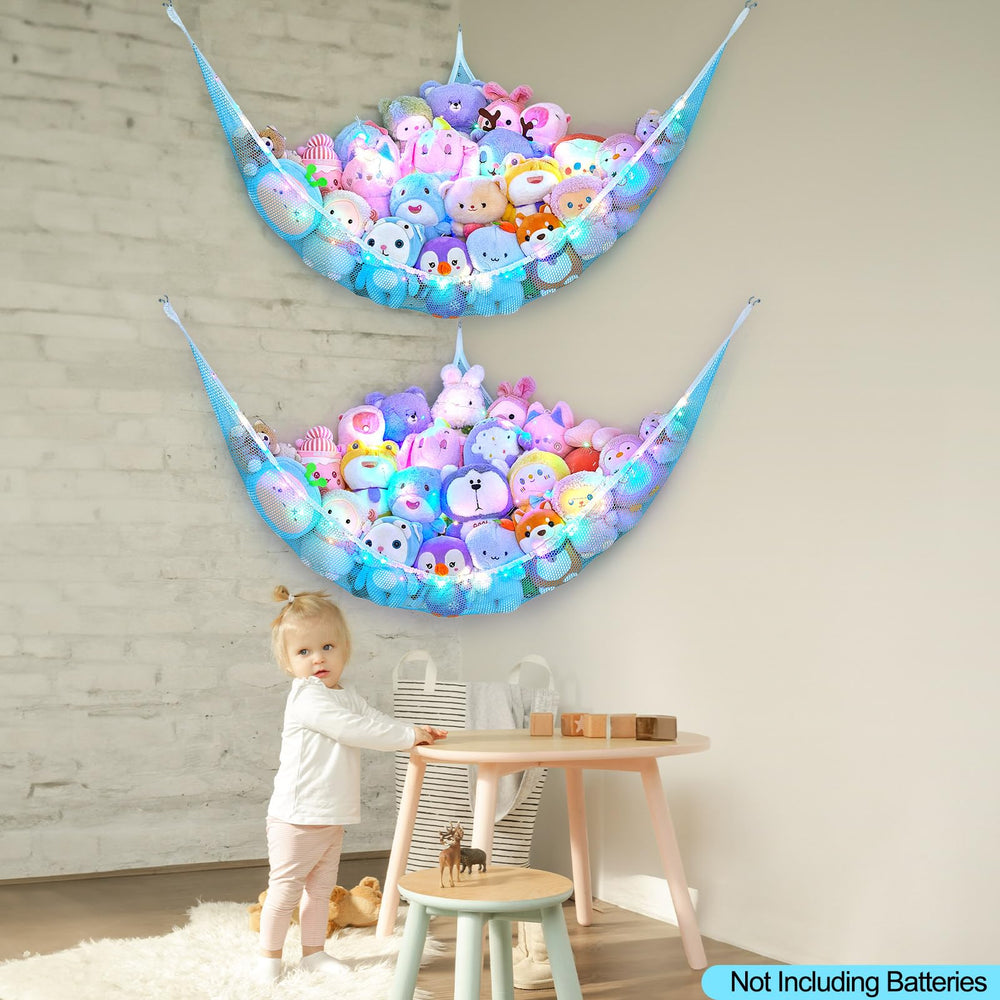 Unicorn Castle LED-light hammock in blue creates a cozy playroom ambience.