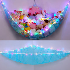Unicorn Castle hammock with LED light in a corner storage setup for plush toys