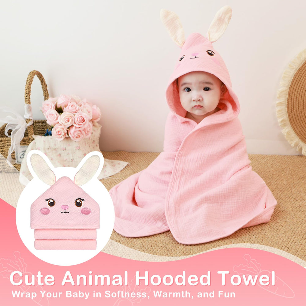 Animal hood design on Unicorn Castle towel adds playful bath time charm