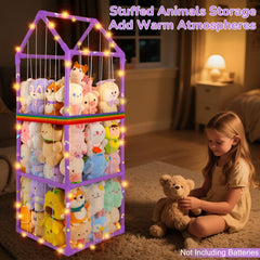 Unicorn Castle house-shaped design with cozy lighting highlights playful toy organization in kids' room.