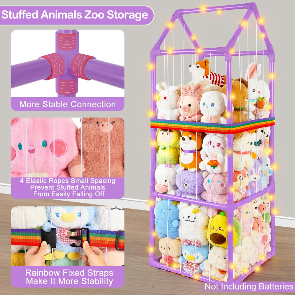 Unicorn Castle included stickers and LED light for a customizable stuffed animal zoo display.