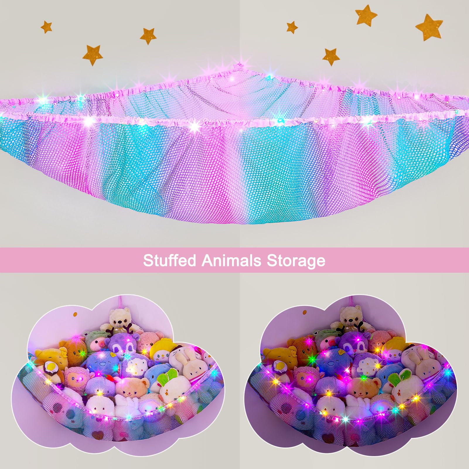 Unicorn Castle LED light string adds cozy glow for kids' play area.