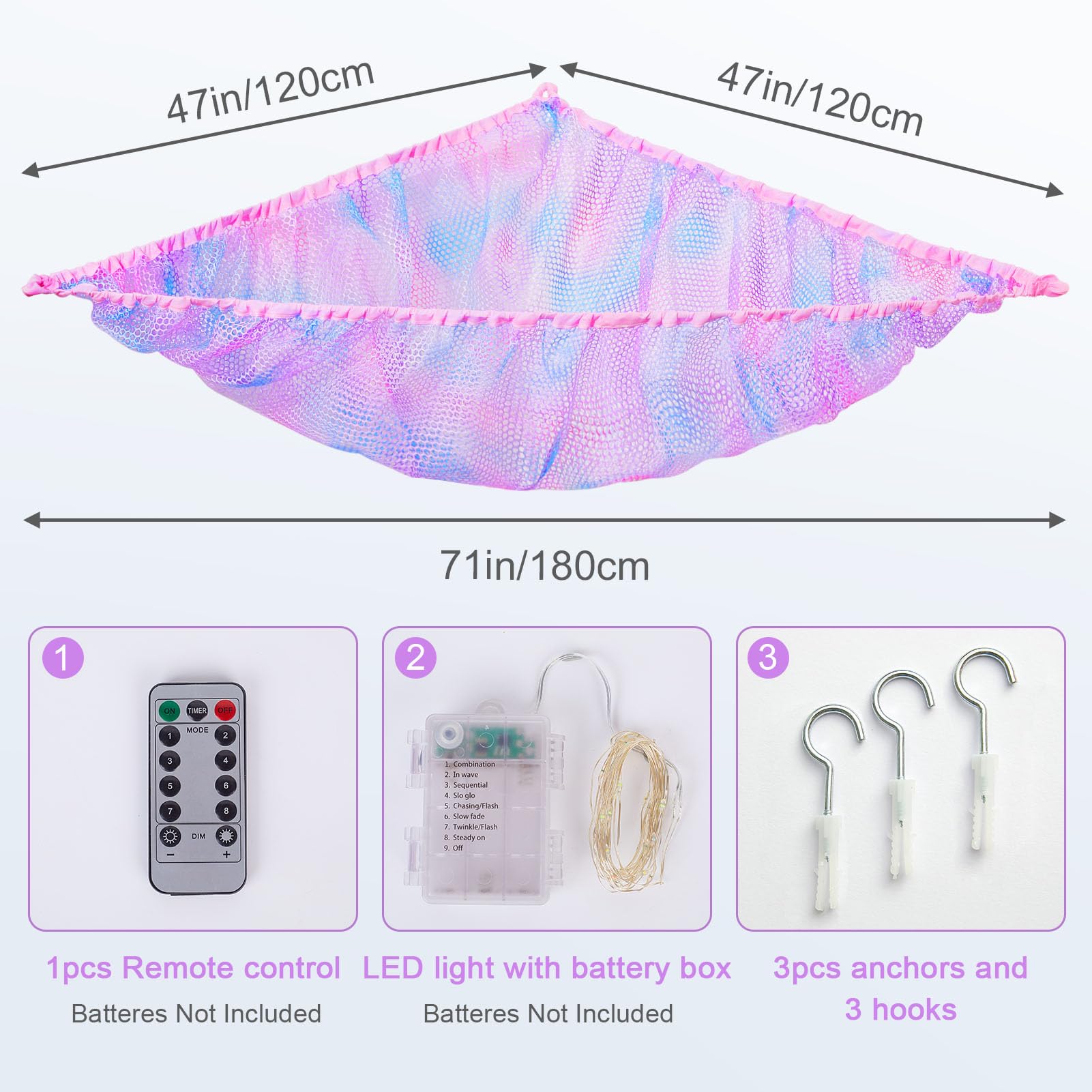 Unicorn Castle LED light strip highlights the hammock with adjustable mood lighting