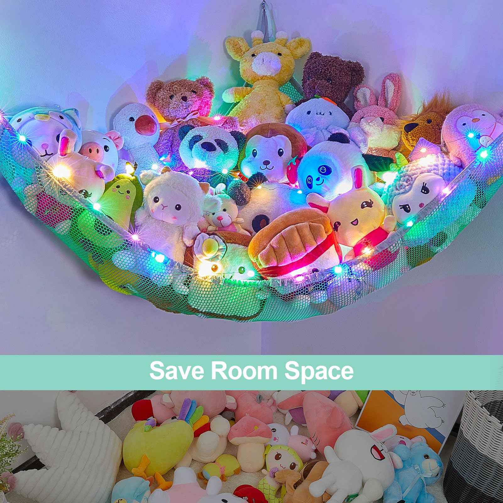 Unicorn Castle mesh storage net is durable and breathable for toys.