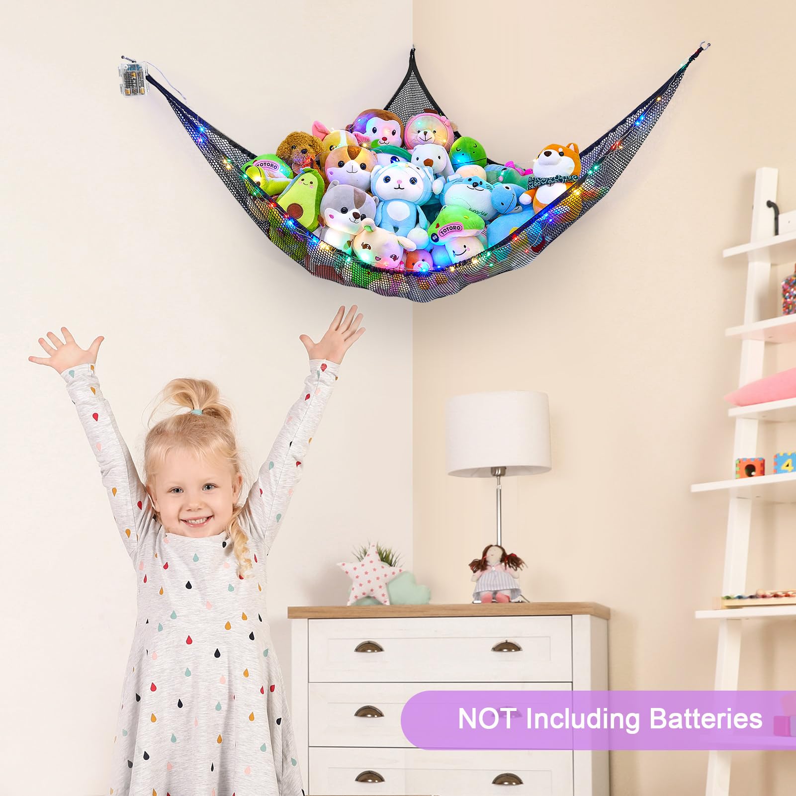 Unicorn Castle nursery decor hanging toy organizer keeps plush toys accessible and neat.