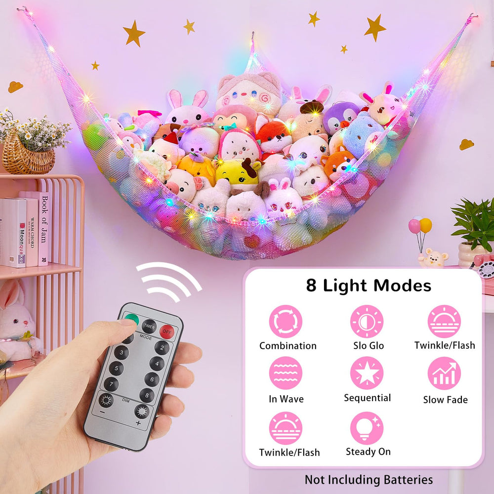 Unicorn Castle plush toy storage with wall hooks for easy mounting