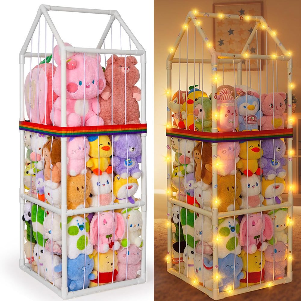 Unicorn Castle plushies storage assembly demonstrates sturdy three-tier design for tidy toy organization.