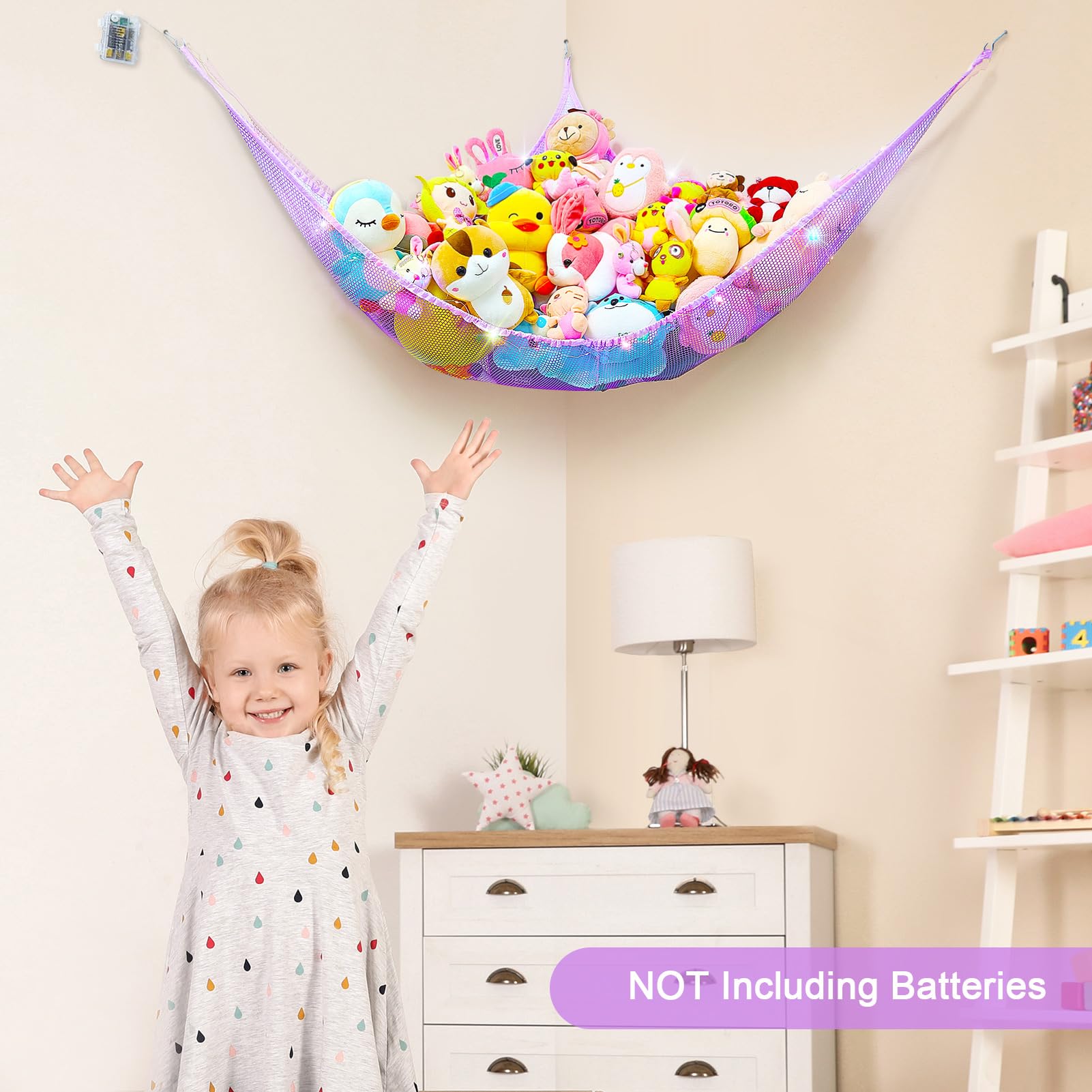 Unicorn Castle rainbow-colored mesh net adds playful decor and toy access