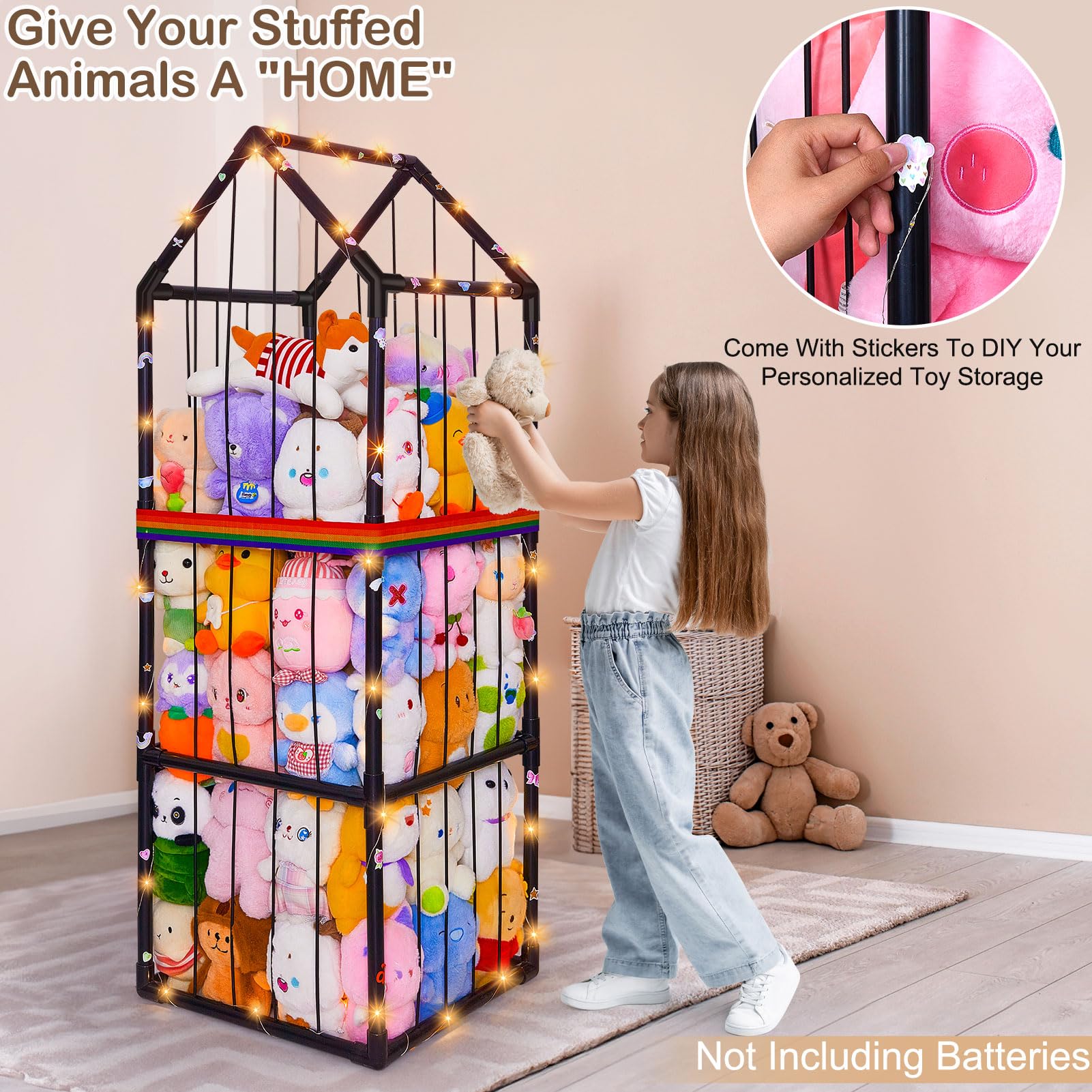Unicorn Castle rainbow elastic rope stabilizes the frame during decorating.
