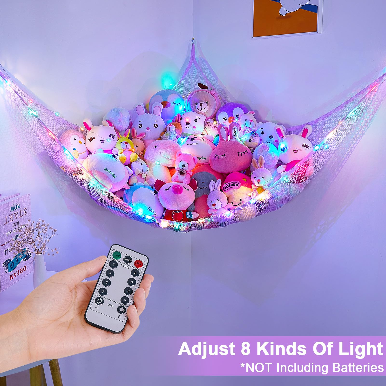 Unicorn Castle rainbow mesh net cradles plush toys for tidy playrooms.