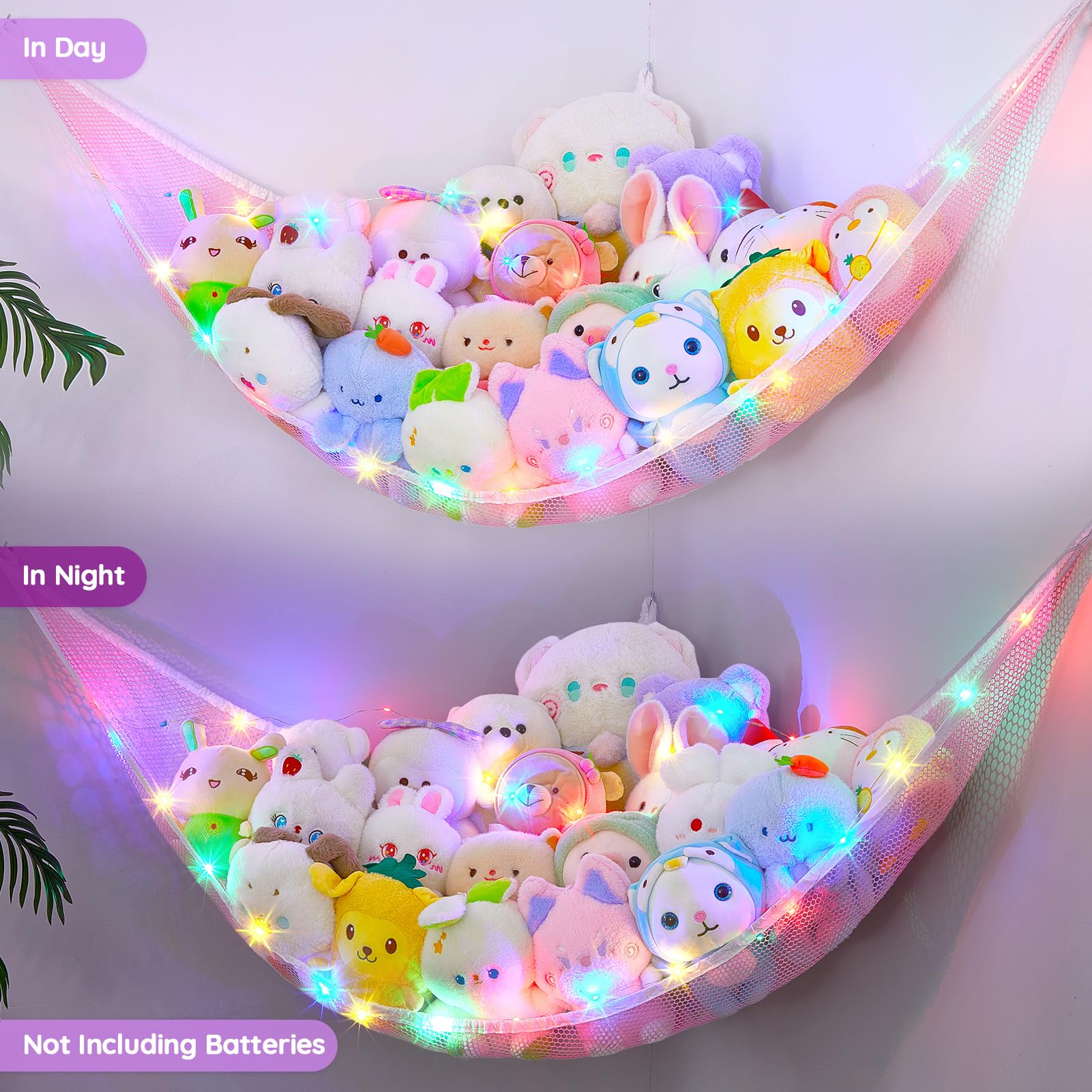 Unicorn Castle rainbow mesh offers colorful nursery decor while organizing plush.