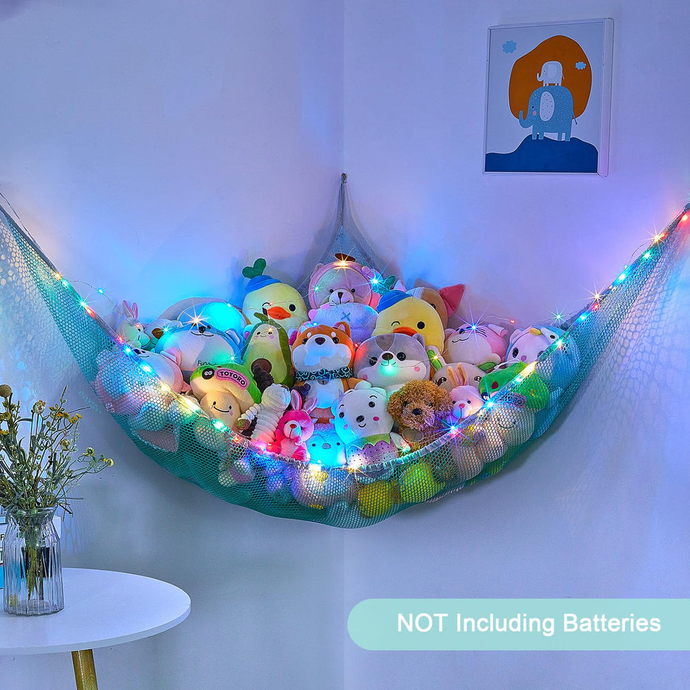 Unicorn Castle rainbow polyester mesh net adds colorful nursery decor while reducing clutter.