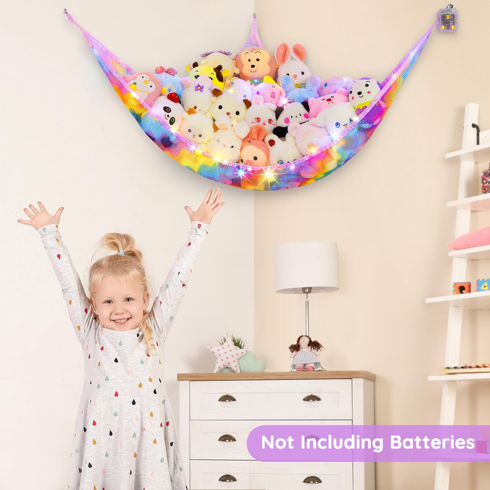 Unicorn Castle rainbow-net in nursery adds colorful room decor.