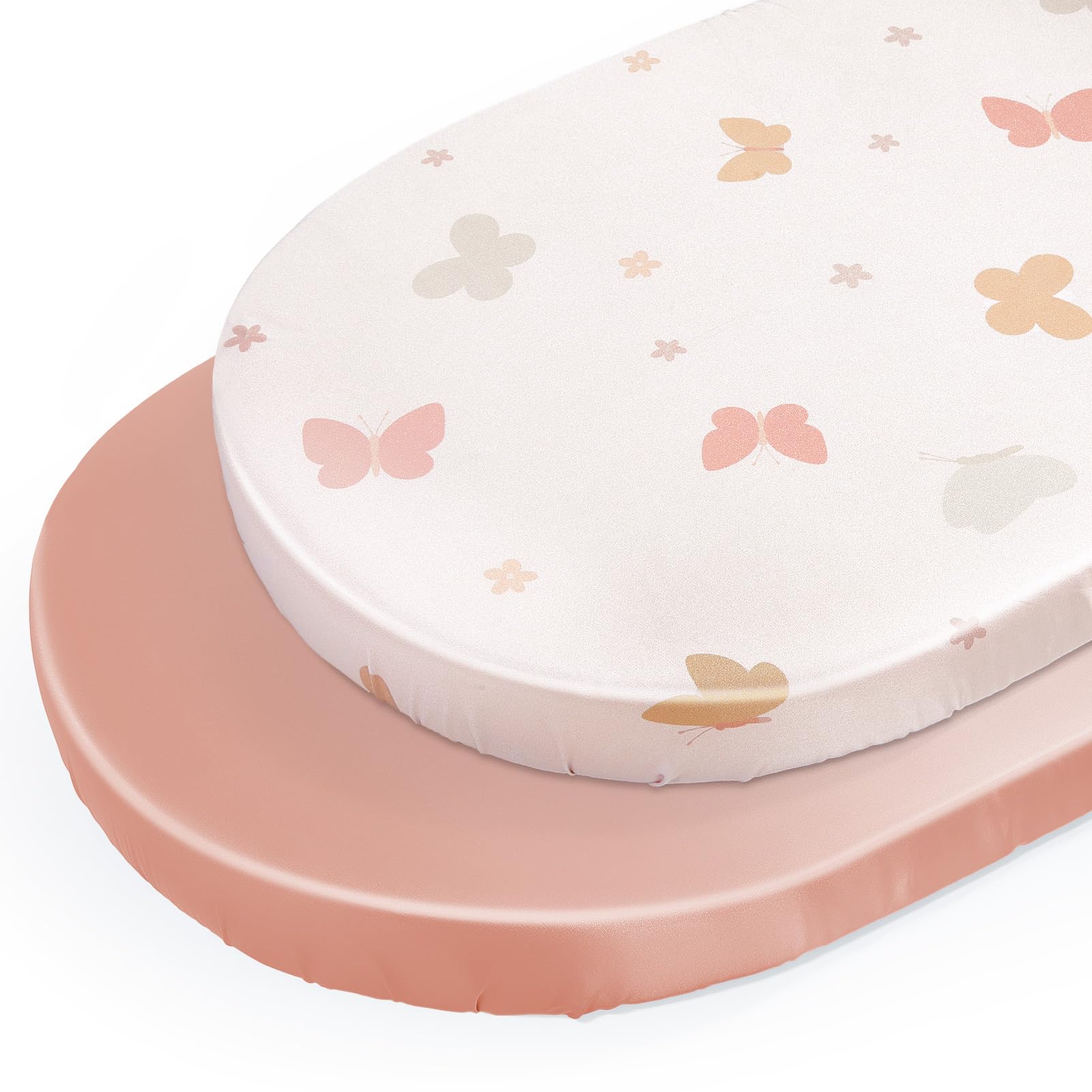 Unicorn Castle satin bassinet sheets solid beige offer a gentle sleep surface for baby's skin and hair.